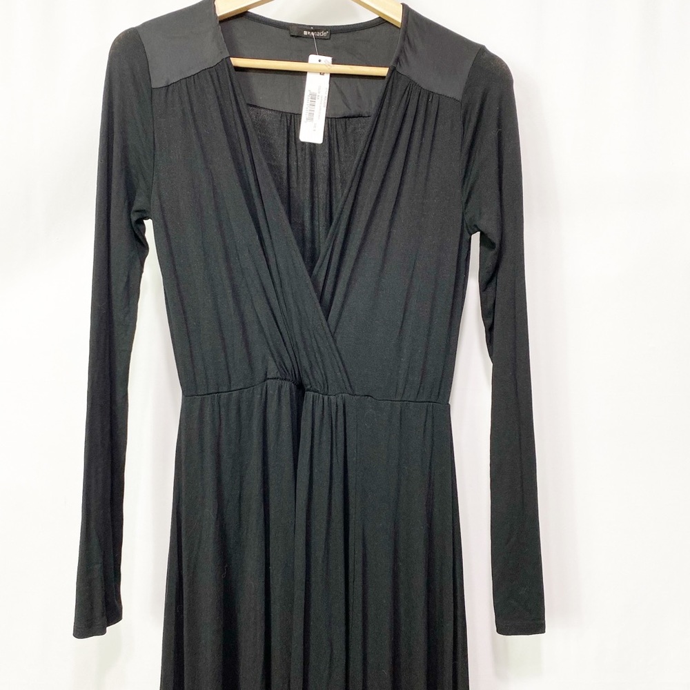 NWT- LA Made Black V neck long sleeve slit Surplice Maxi dress SM - Picture 5 of 11